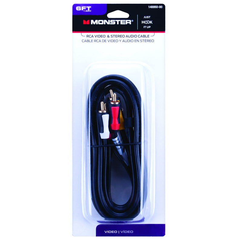 Monster 140060-00 Video & Stereo Audio Cable Just Hook It Up 6 ft. L RCA Black