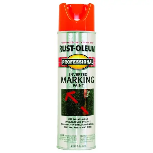 PROFESSIONAL Marking Spray Paint, Flat to Semi-Gloss Finish, Fluorescent Orange, 15 oz