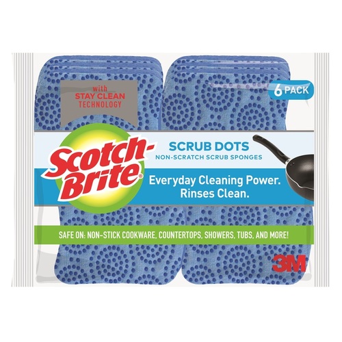 076308-91053 Scrub Dots Non-Scratch Sponge, 2.6 in L, 4.4 in W, 0.6 in Thick Blue - pack of 6