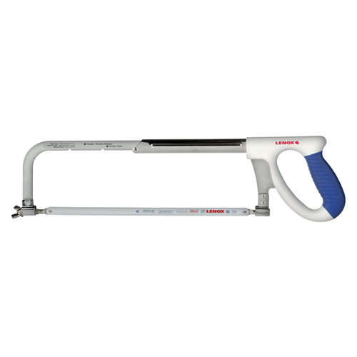 Hacksaw Frame, 12 in L Blade, 24 TPI, Aluminum Blade, Ergonomic Handle, Rubber Handle White