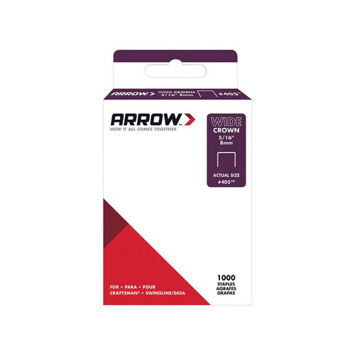 Arrow 405 Light Duty Staples 5/16" W X 5/16" L 24 Ga. Wide Crown Gray