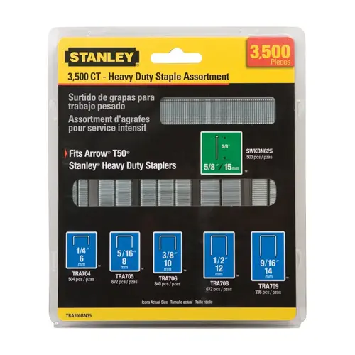 Stanley TRA700BN35 Heavy Duty Staple Assortment 27/64" W 18 Ga. Narrow Crown Gray