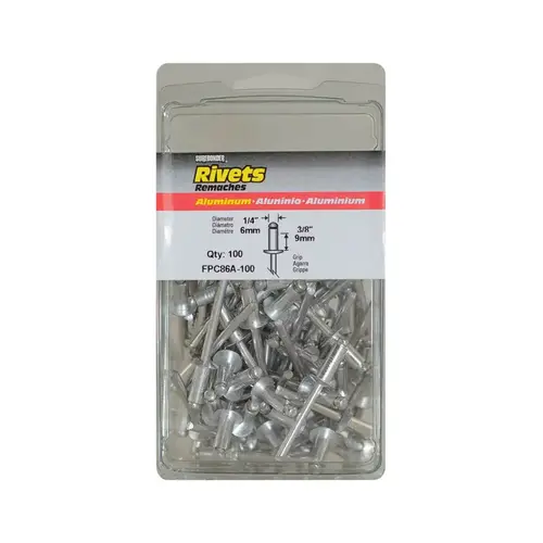 Rivets 1/4" D X 3/8" Aluminum Silver Silver