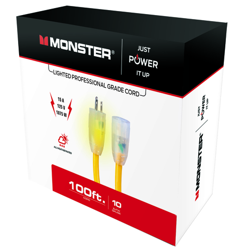 Monster 1507 Extension Cord Just Power It Up Outdoor 100 ft. L Yellow 10/3 SJTW Yellow