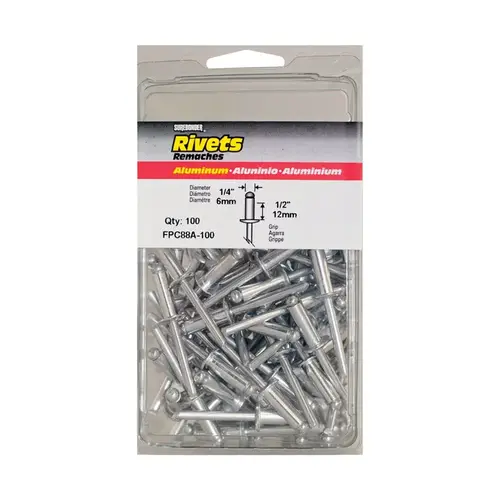 Surebonder FPC88A-100 Rivets 1/4" D X 1/2" Aluminum Silver Silver