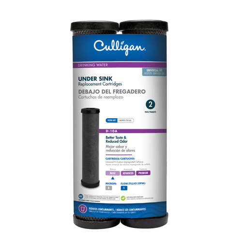 Culligan D-10A Drinking Water Filter, 5 um Filter, Carbon Impregnated Cellulose Filter Media - pack of 2