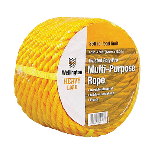 Rope 1/2" D X 50 ft. L Yellow Twisted Poly Yellow