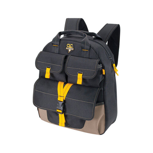 Backpack Tool Bag E-Charge 6" W X 19.5" H Polyester 23 pocket Black/Tan Black/Tan