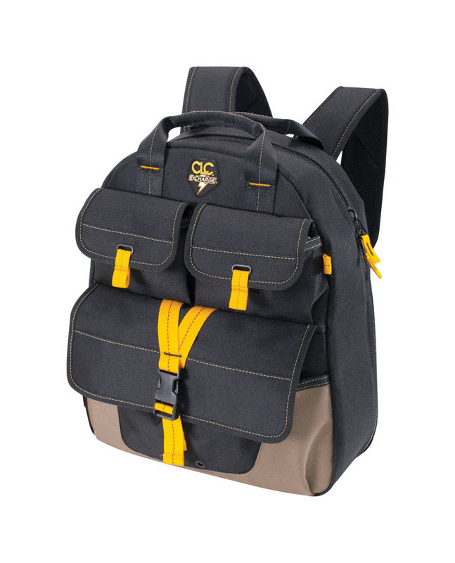 CLC ECP135 Backpack Tool Bag E-Charge 6" W X 19.5" H Polyester 23 pocket Black/Tan Black/Tan