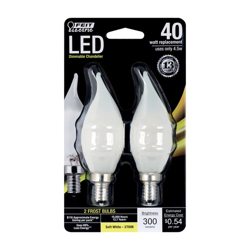 Feit Electric Bpcff40927caf2r Led Bulb Ca10 E12 Candelabra Soft White 40 W Frosted 8357