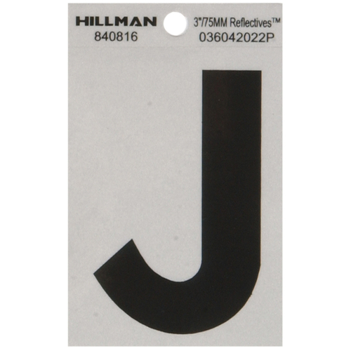 Letter 3" Reflective Black Vinyl Self-Adhesive J