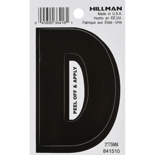 Letter 3" Black Vinyl Self-Adhesive D - pack of 6