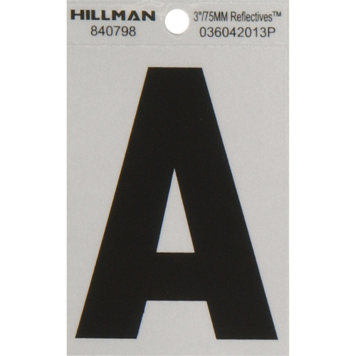 Letter 3" Reflective Black Mylar Self-Adhesive A - pack of 6