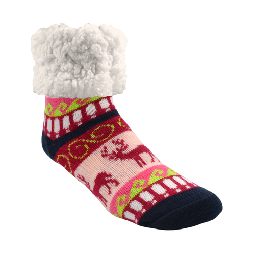 Slipper Socks Unisex Classic Reindeer Raspberry One Size Fits Most Red Red
