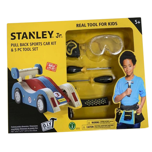 Stanley Jr. STJK030-T05-SY Pull Back Sports Car Kit and Tool Set Wood Multicolored 5 pc Multicolored