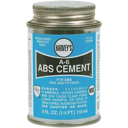 A-6 Series Solvent Cement, Liquid, Black, 4 oz Can