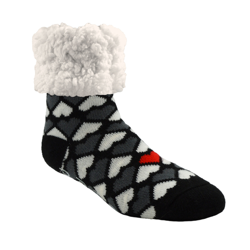 Slipper Socks Unisex Classic Hearts One Size Fits Most Black/White Black/White