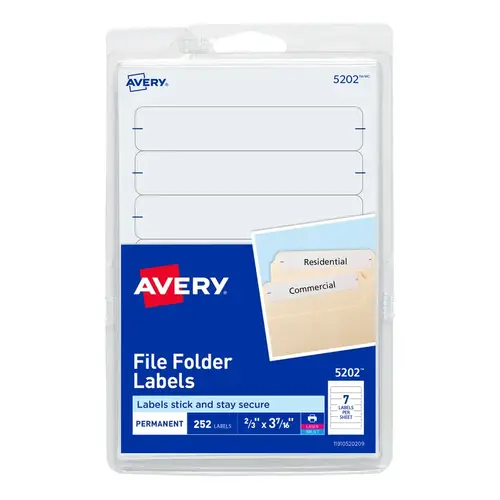File Folder Label Rectangle White White - pack of 6