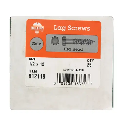 Lag Screw 1/2" S X 12" L Hex Hot Dipped Galvanized Steel Hot Dipped Galvanized