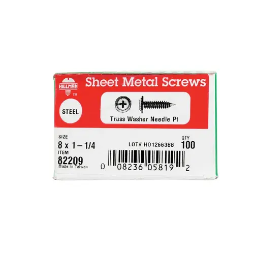 Sheet Metal Screws No. 8 X 1-1/4" L Phillips Truss Head Zinc-Plated