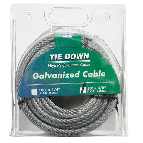 Tie Down Engineering 50130 Aircraft Cable Galvanized Galvanized Steel 3/8" D X 50 ft. L Galvanized