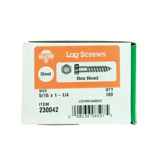 Lag Screw 5/16" S X 1-1/4" L Hex Zinc-Plated Steel Zinc-Plated