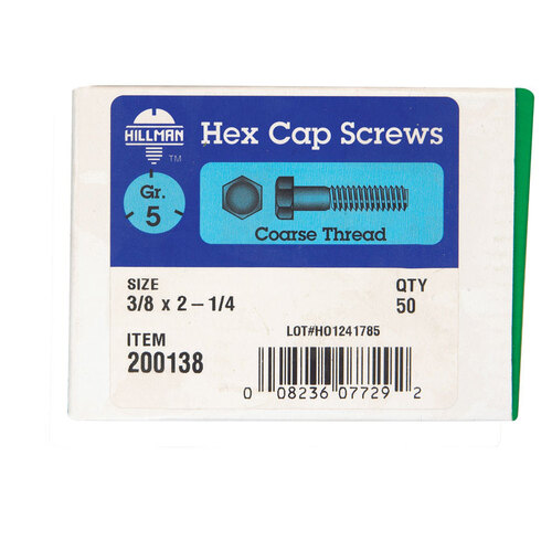 Hex Head Cap Screw 3/8" D X 2-1/4" L Heat Treated Zinc Steel Heat Treated Zinc