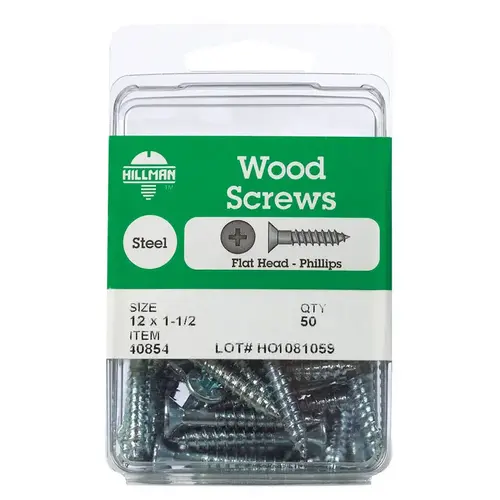 Wood Screws No. 12 S X 1-1/2" L Phillips Zinc-Plated Zinc-Plated