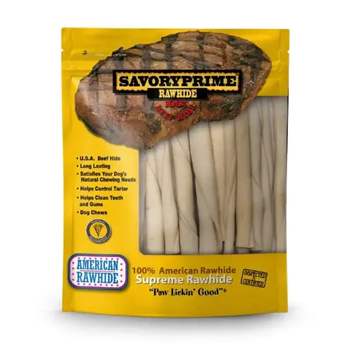 Savory Prime 906 Rawhide Twists Munchy Dog Stix Medium Adult Natural 5" L White