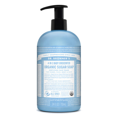 Dr. Bronner's SD0604-XCP12 Sugar Soap Dr. Bronner's Organic Baby Unscented Scent 24 oz - pack of 12