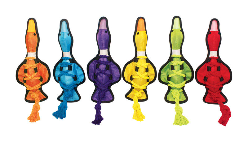 Multipet 43448 Dog Tug Toy Assorted Cross-Ropes Duck Nylon Medium Assorted