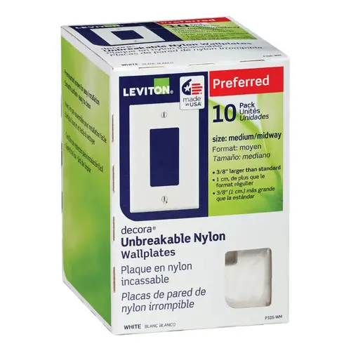 Leviton PJ26-WM Wall Plate Decora White 1 gang Thermoplastic Nylon Rocker White