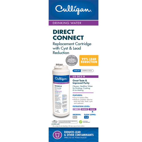 Culligan US-DC3-R Direct Connect Filter, 4750 gal Capacity, 1.5 gpm, Advanced Filtration, White