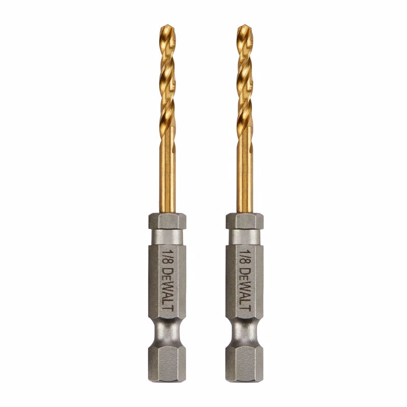 DEWALT DD5108T DD5108 Impact Drill Bit, 1/8 in Dia, 2-5/8 in OAL, Spiral Flute, 1/4 in Dia Shank, Hex Shank Pair Titanium