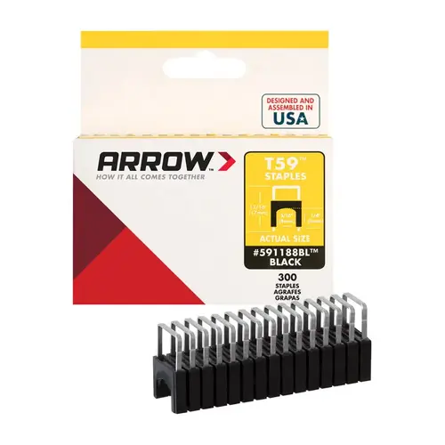 Insulated Staples T59 5/16" W X 1/4" L 18 Ga. Black