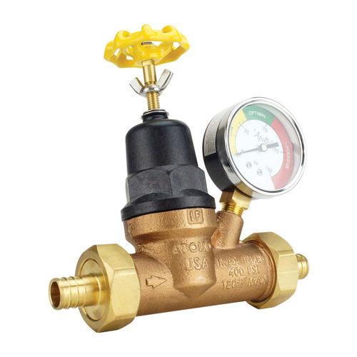 Apollo Valves APXPRV34WG Pressure Reducing Valve with Gauge, 3/4 in  Connection, PEX Barb, 15 to 75 psi Regulating