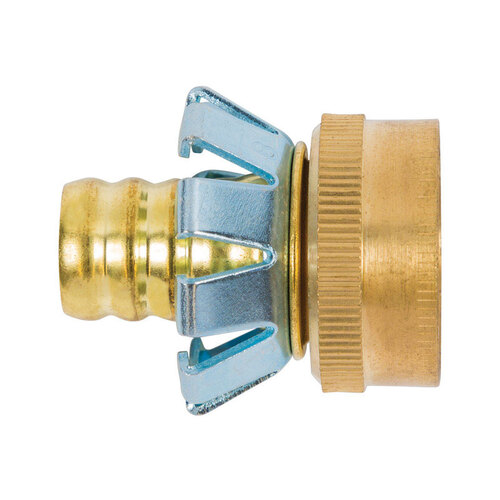 Clinch Repair Coupling, 5/8 in, Female Threaded, Brass, For: 5/8 in Hose