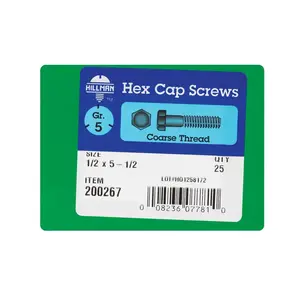 Hillman 1/2 in. D X 5-1/2 in. L Heat Treated Steel Hex Head Cap Screw 25 pk Hillman 1/2 in. D X 5-1/2 in. L Heat Treated Steel Hex Head Cap Screw 25 pk