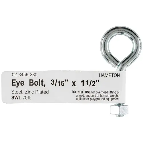 Eyebolt 3/16" S X 1-1/2" L Zinc-Plated Steel Nut Included Zinc-Plated - pack of 10