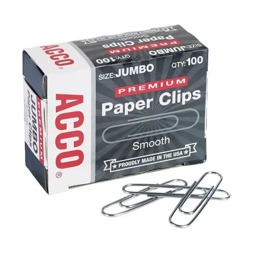Acco A7072500G-XCP10 Paper Clips Premium Jumbo Silver Silver - pack of 10