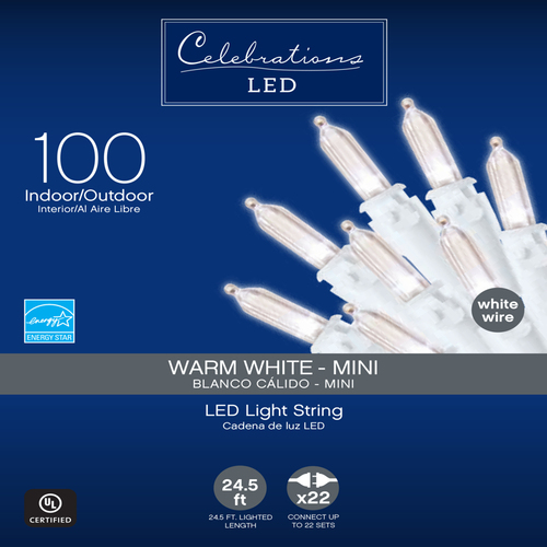 Christmas Lights LED Mini Clear/Warm White 100 ct String 24.75 ft.