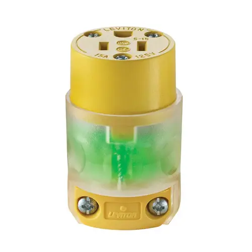 Lighted Connector Commercial and Residential Vinyl Lighted 5-15R 18-12 AWG 2 Pole 3 Wire Bul Yellow