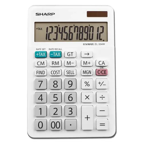 Sharp EL-334WB Calculator White 12 digit Solar Powered White