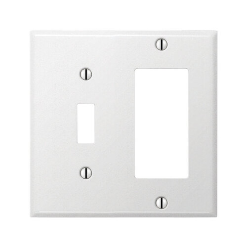 Amerelle C981TRW Wall Plate Pro Smooth White 2 gang Stamped Steel Rocker/Toggle Smooth