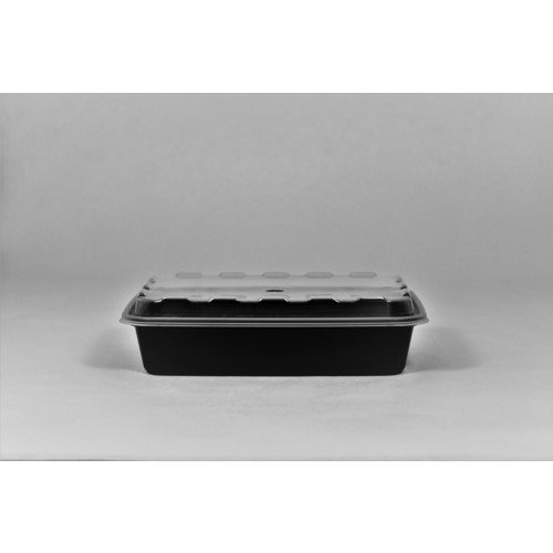 CUBEWARE CR-815B Cubeware 16 Ounce Rectangular Container Black Base With Clear Lid, 150 Set