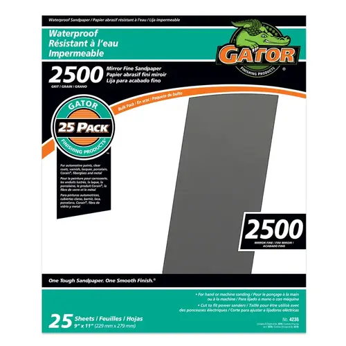 Waterproof Sandpaper 11" L X 9" W 2,500 Grit Silicon Carbide - pack of 25