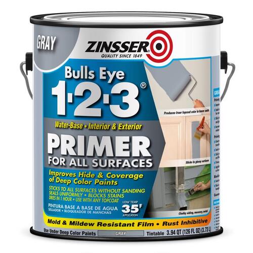 Zinsser 285085 Primer Bulls Eye 123 Gray WaterBased Acrylic Copolymer