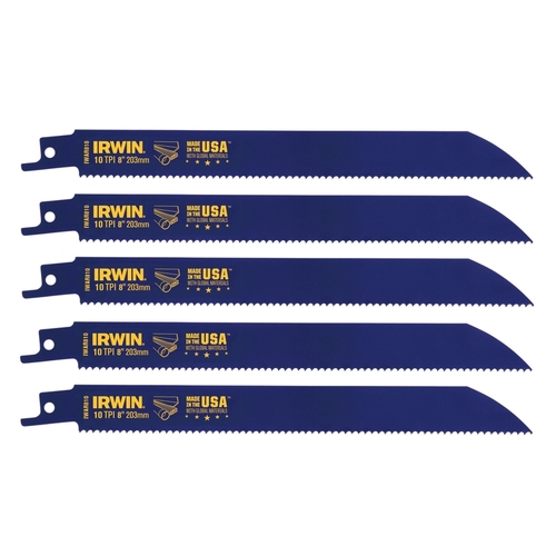 Reciprocating Saw Blade, 2 in W, 8 in L, 10 TPI, Bi-Metal Cutting Edge Blue - pack of 5