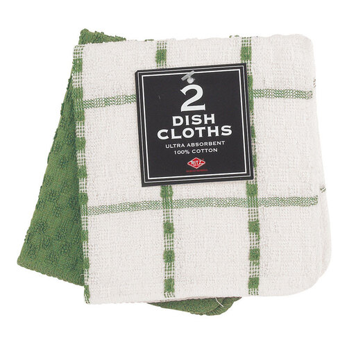 RITZ 27530-XCP3 Dish Cloth Cactus Cotton Check/Solid Cactus - pack of 3 Pairs