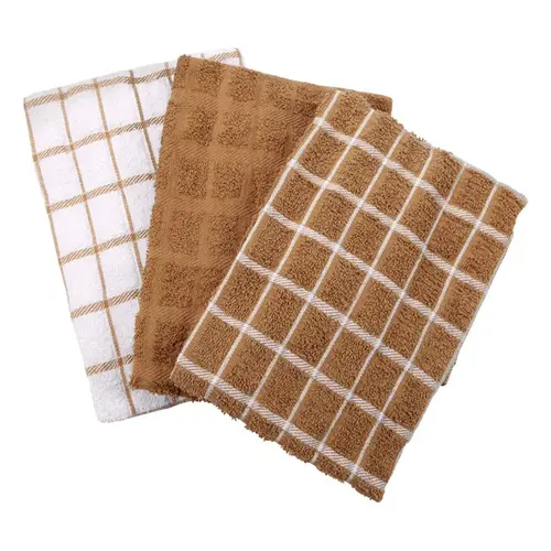 Kitchen Towel Mocha Cotton Check Mocha - pack of 3